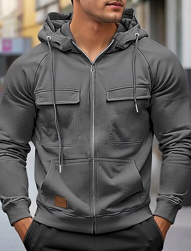  Per uomo Felpa con cappuccio Felpa con cappuccio a zip intera Felpa Raglan Felpa con cappuccio tattica Nero Vino Verde militare Rosso Blu marino Con cappuccio Liscio Compatto Sportivo Giornaliero