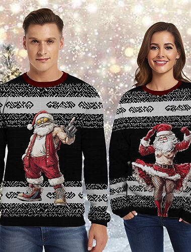  סנטה קלאוס גברת קלאוס Pullover סווטשירט מצחיק של חג המולד 3D חג מולד מצחיק עבור לזוג בגדי ריקוד גברים בגדי ריקוד נשים מבוגרים חג המולד קרנבל הדפסת תלת מימד מפלגה פֶסטִיבָל
