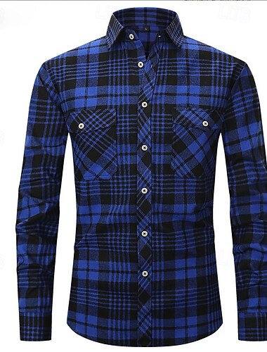  Herren Lässiges Hemd Overshirt Plaid Weihnachten Heim Rote Marineblau Grau Langarm Kragen Frühling Herbst Bekleidung Knopf