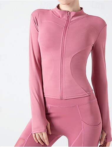  Damen Yoga Top Stehkragen Schnelltrocknend Leicht Atmungsaktiv Daumenloch Langarm Sport Einfarbig Jacke Oberteil Für Laufen Fitness Yoga Schlank Sportkleidung