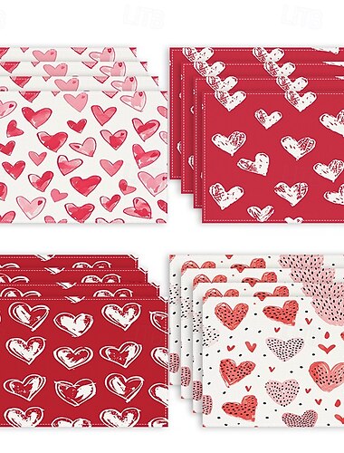  Juego de 4 manteles individuales para el día de San Valentín, manteles individuales románticos y decorativos con patrones de corazones o rosas, duraderos y resistentes al calor, perfectos para agregar