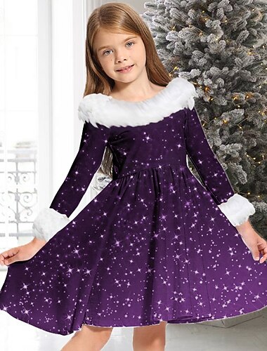  Děti Dívčí Šaty Spád Dlouhý rukáv Vánoční dárky Ležérní Çıkarılabilir Kürk Yaka Výstřih ke krku Elegantní Rozkošný Polyester Nad kolena Volnočasové šaty Swingové šaty Áčkové šaty Podzim Zima 3-10 let