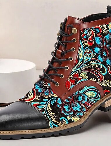  Herren-Schnürstiefel aus hochwertigem Rindsleder mit floralem Jacquard-Design und Kappe – stilvolle und langlebige Stiefeletten für legere und formelle Anlässe