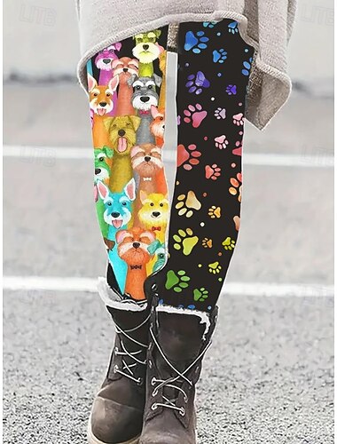 Vrouwen Leggings Broeken Mode Streetwear Volledige Lengte Hoge Taille Dier Motief Thermisch Warm Ademend Zacht Micro-elastisch Buiten Dagelijks Zwart Herfst Winter Regular Fit