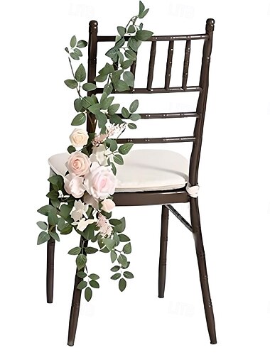  Dekorationen für den Hochzeitsgang zur Zeremonie, Blumen für Kirchenstühle mit künstlichen Rosen, Eukalyptus und Bändern, Partydekor für Hochzeiten im Freien und Eventkulissen