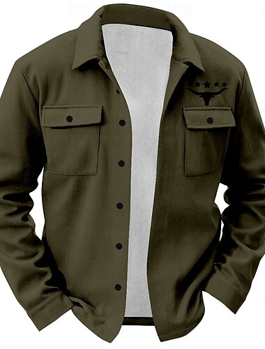  Herren Western Kuh Kuh-Druck Hemd Hemdjacke Overshirt Langarm Vintage Casual Täglich Frühling Herbst Winter Kragen Knopf Hemden mit Kragen Schwarz Braun Grün Beige