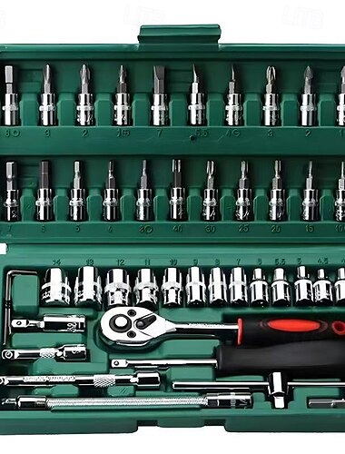  46-tlg. 1/4-Zoll-Steckschlüsselsatz, Schraubendreher-Steckschlüsselsatz, Auto-Reparaturwerkzeug, Ratschenschlüsselsatz für Heimwerker-Reparaturen von Autos und Motorrädern