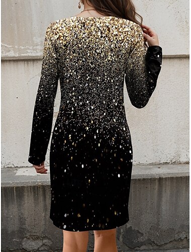  Damen Minikleid Sweatshirt-Kleid Casual kleid Winter Kleid Corsagenkleider Brautkleider schlicht Party Strasse Casual Regular Fit Farbverlauf Rundhalsausschnitt Gold Herbst Winter