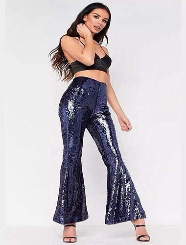  Anos 80 Hip pop Metálico Brilhante Calça boca de sino Traje Abba Discoteca Paetês Mulheres Fantasia de Carnaval Dia Das Bruxas Carnaval Espetáculo Festa Parada do Orgulho Adulto Calças