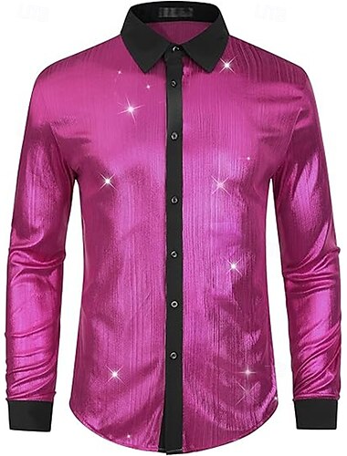  Retro Vintage 1970er 1980er Hemd Disco Glänzend Matallic Herren Karnevalskostüm Halloween Karneval Leistung Party Club Erwachsene Hemd