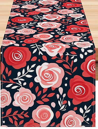  Camino de mesa para el día de San Valentín, decoración romántica de mesa floral con un elegante diseño de rosas, perfecto para agregar un toque de amor y elegancia a la configuración de la cena del