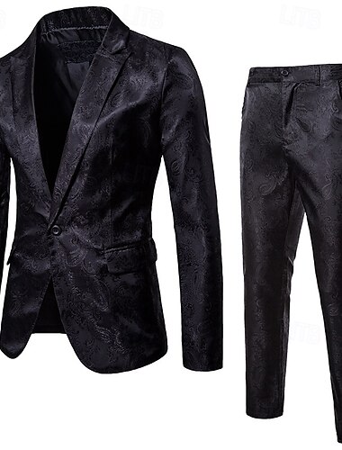  Herre Sæt Blazer Forretning Cocktailparty Bryllupsfest Mode Afslappet Forår & Vinter Bomuldsblanding Paisley Knapper Lomme Bekvem Enradet Blazer Sort Gul Bordeaux Navyblå