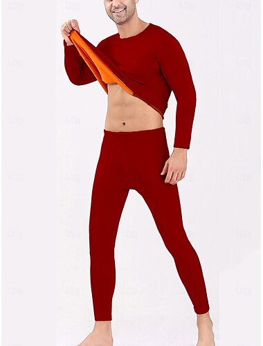  Homme Sous vêtement thermique Vêtements de nuit Ensemble thermique 2 Pièces Plein Chaud Mode Décontractées Intérieur du quotidien Lit Polyester Polaire Confort Chaud Doux Col Ras du Cou manche longue