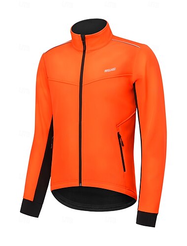  Arsuxeo Herren Fahrradjacke Radjacke Fleecejacke Winter Radfahren Warm Feuchtigkeitsableitung Atmungsaktivität Fahhrad Jacke Kapuzenshirt MTB Mountain Rennrad Radfahren in der Stadt Schwarz Orange