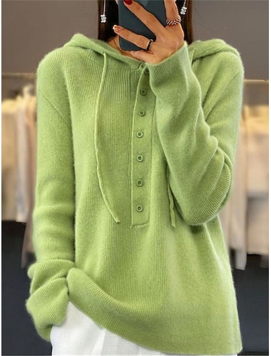  Femme Pull Chandail Décontractées Flexible Couleur monochrome A côtes Capuche Boutons Tricoté manche longue Hauts réguliers Tricoter Extérieur du quotidien Fin de semaine Rose Claire Marron Automne