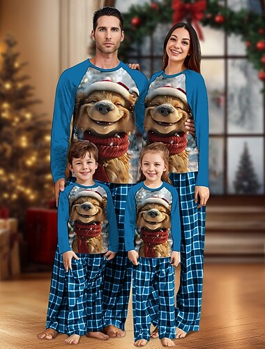  Cachorro Pijamas de Navidad familiares Vestimenta Nocturna Plaid Hombre Mujer Chico Chica Navidad Año Nuevo Nochebuena Trajes a juego para la familia Dulce Adultos Niños Navidad Vacaciones Ropa de