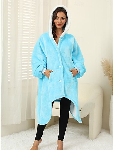  Adulto Color sólido Pijamas de una pieza Manta extragrande con capucha Manta usable con bolsillo Pijamas de una pieza Pijamas Kigurumi Estilo lindo por Hombre y mujer Carnaval Mascarada Dibujos