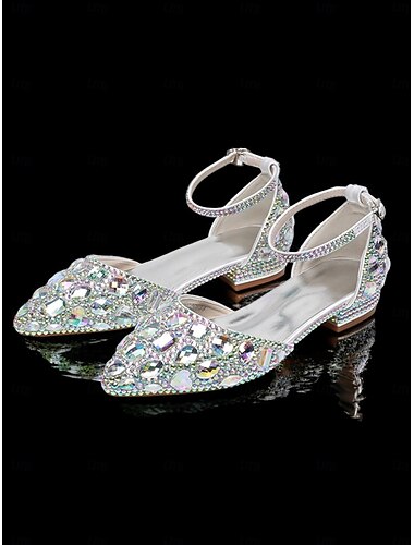  Damen-Ballerinas mit Strasssteinen verziert und spitzer Spitze – elegante Schuhe mit Knöchelriemen für Hochzeiten und formelle Anlässe