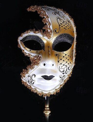  Arlecchina Karnevalsmaske Venezianische Maske Maske am Stiel Volto Erwachsene Herren Damen Halbes Gesicht Leistung Party Karneval von Venedig Halloween Karneval Einfaches Karnevalskostüm