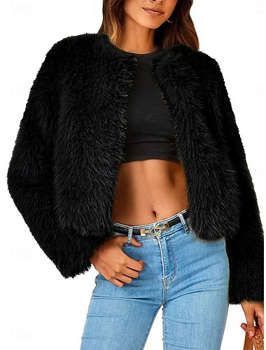  Damen Wintermantel warm halten Atmungsaktiv Patchwork Elegant Modisch Feste Farbe Party Strickjacke Rundhalsausschnitt Regular Fit Langarm Oberbekleidung Schwarz Weiß Khaki Herbst Winter