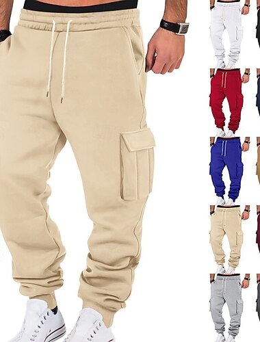  Voor heren Fleece broek Joggingbroeken Jogger Broek Cargo-joggingbroek Zak Trekkoord Elastische taille Effen Comfort Warm Buitensporten Dagelijks Modieus Casual Zwart Wit Micro-elastisch