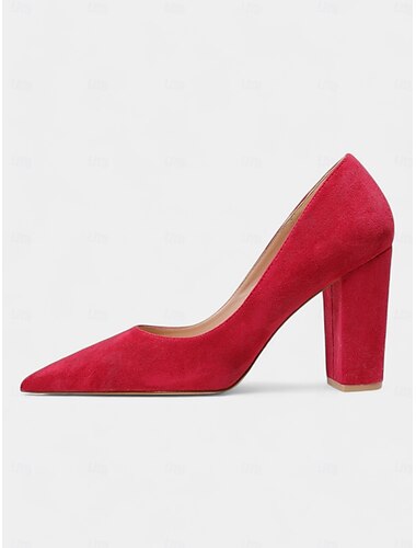  Klassische High Heels aus Wildleder mit spitzer Spitze für Damen | Pumps mit Blockabsatz für die Arbeit und Partys