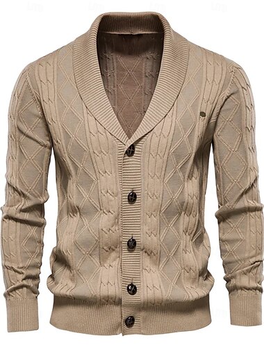  Herren Strickjacke Stricken Patchwork Reißverschluss Einfarbig Gerollter Kragen Strickware Elegant Schule Training Bekleidung Herbst Winter Rot Braun Schwarz S M L
