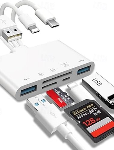  5 в 1 sd card reader usb hub для iphone ipad macbook usb 3.0 type c to sd tf card reader flash drive otg адаптер