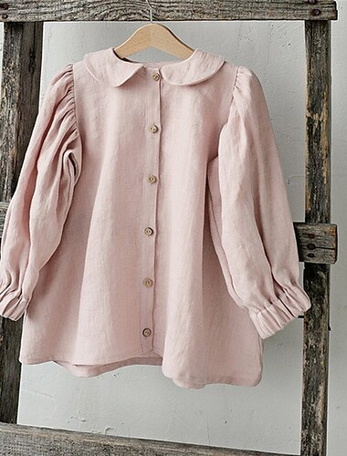  Kinder Mädchen Bluse einfarbig Schule Langarm Knöpfe Streetwear 4-6 Jahre Frühling rosa grau