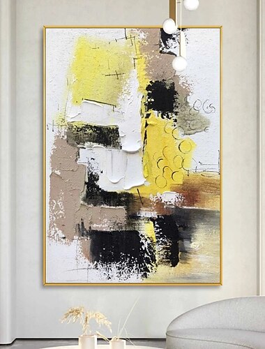  White Gray Yellow Textured Painting Large Colorful Abstract Painting Texture Abstract Painting Colorful Knife Painting Hand-painted Abstract Art Large Canvas Art Boho Decor