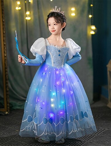  Frozen - Il regno di ghiaccio Principessa Fiaba Elsa Abito da damigella Costume per festa a tema Abiti in tulle Luce a LED Cosplay di film for Ragazze Bambini Natale Capodanno Performance Feste