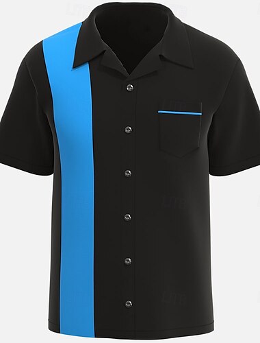  Herren Feste Farbe Bowling-Shirt Knopfhemd Kurzarm Sport Sport Reisen Sommer Umlegekragen Tasche Schwarz Weiß Rosa Rote