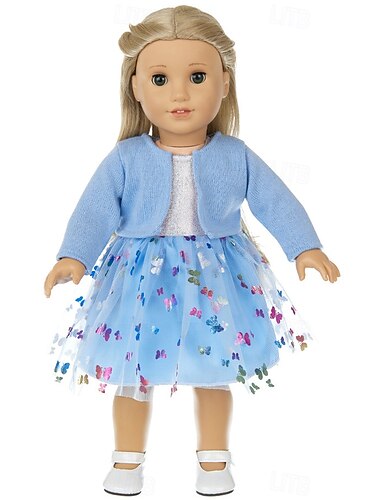  2-teiliges Geschenkset für amerikanische Puppenkleidung und Accessoires für 18-Zoll-Puppen, einschließlich Mantel und Kleid (ohne Puppe).