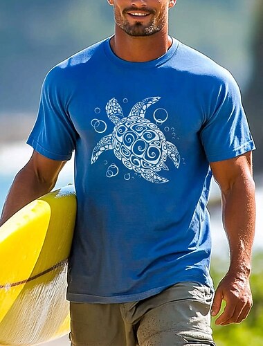  男性用 トロピカル風 カメ Tシャツ 半袖 Tシャツ 3Dプリント クルーネック シャツ 旅行度假风 ファッション ストリート スポーツ・アウトドア 日常 ブラック ホワイト ブルー 夏 春 衣類 S M L XL XXL XXXL
