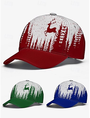  Rot-weiße Baseballkappe für Herren mit Waldhirsch-Print – verstellbare, lässige Outdoor-Mütze für Naturliebhaber