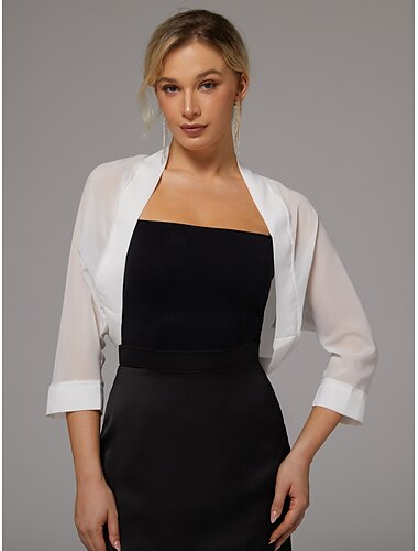  Chales de gasa pura y sexy con protección solar, mangas 3/4 de largo, para bodas, con colores puros, para bodas de primavera&amp; verano
