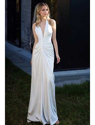 Meerjungfrau/Trompete Ballkleider elegantes Kleid Hochzeit Sweep/Pinsel Schleppe ärmellos V-Ausschnitt Chiffon Satin mit Perlen 2025