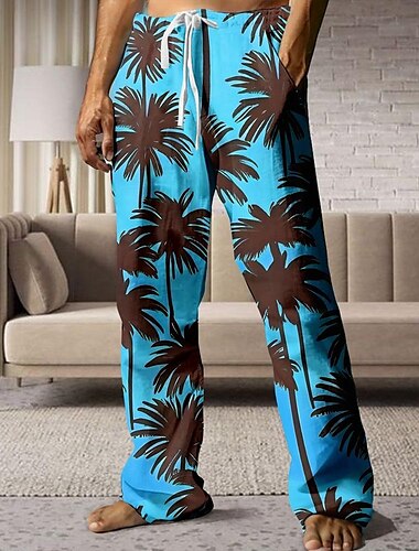  Herren Palme Hosen Hose Mittlere Taillenlinie Elastischer Kordelzug in der Taille Hawaiianisch Brautkleider schlicht Outdoor Festtage Strandbekleidung Hose mit geradem Bein Sommer Frühling Herbst