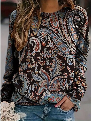  Sudadera de mujer, informal, con estampado gráfico, para uso diario, cuello redondo, manga larga, color negro, otoño e invierno
