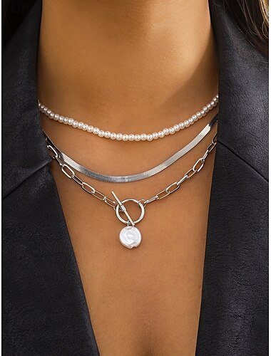  Choker Halskette Chrom Damen Punk Mode mehrlagige unregelmäßige Halskette für Hochzeit Valentinstag Straße
