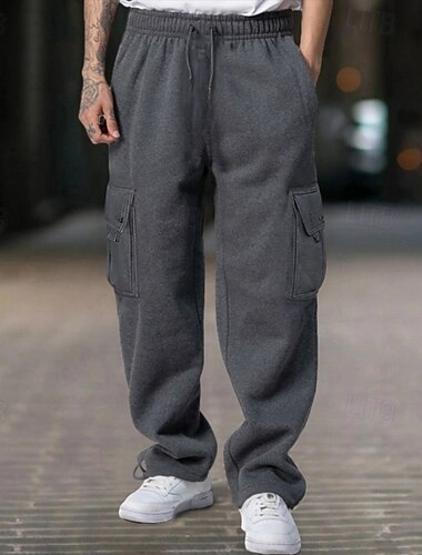  Herren Fleecehosen Jogginghose Trainingshose Jogginghose Jogger Hose Hosen Cargo-Jogginghose Kordelzug Elastische Taille Multi Pocket Glatt Komfort Warm In voller Länge Outdoor Casual Täglich Sport