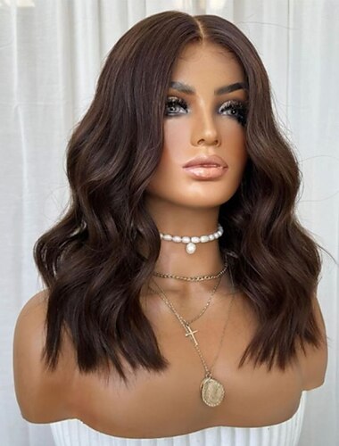  Cabelo humano remy Fechamento 5x5 13x4 Lace Front Peruca Parte do meio Cabelo Brasileiro Ondulado Marrom Peruca 130% 150% Densidade do Cabelo com o cabelo do bebê 100% Virgem Sem cola Pré-depenado