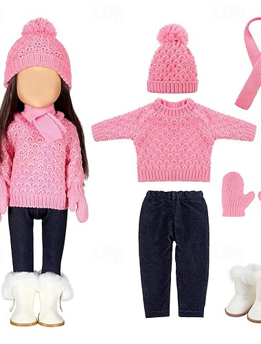  jul 18 tum docka kläder och tillbehör vinter docka outfit set tröjor byxor hattar skor för 18 tum docka presenter (utan docka)