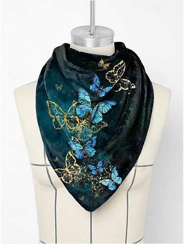  Damenschal mit blau-goldenem Schmetterlingsdruck – weiches und elegantes Accessoire für lässige und formelle Anlässe