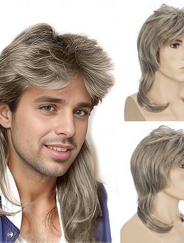  peruker naturligt hår kort lockigt syntetiskt 80-tals mullet peruker halloween festkostymer för kvinnor och män blondin