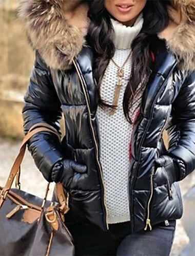  Γυναικεία Μπουφάν Puffer Αθλήματα & Ύπαιθρος Causal Φθινόπωρο Χειμώνας Κανονικό Παλτό Μοντέρνα Κομψό στυλ street Σακάκια Μακρυμάνικο Κουρελού Μαύρο