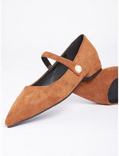  ballerines mary jane en daim marron pour femmes avec accent de bouton en nacre – chaussures à talons bas d'inspiration vintage pour une tenue décontractée ou formelle