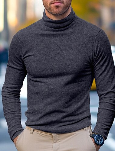  Herren T-Shirt Langarmshirt Falscher Rollkragen Langarm Rollkragen Stapelhals Winter Frühling & Herbst Einfarbig Täglich Lässig Streetstyle Stehkragen Formell Outdoor Straße Hellblau Schwarz Weiß Top