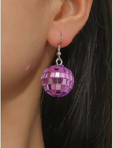  Pendientes colgantes con forma de bola de discoteca rosa retro para mujer: joyas llamativas, divertidas y brillantes para fiestas y eventos