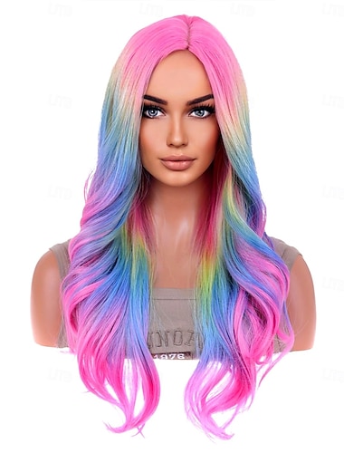  Pelucas Peluca larga ondulada para mujeres Pelucas de cabello sintético rizado resistente al calor para uso diario con gorro de peluca